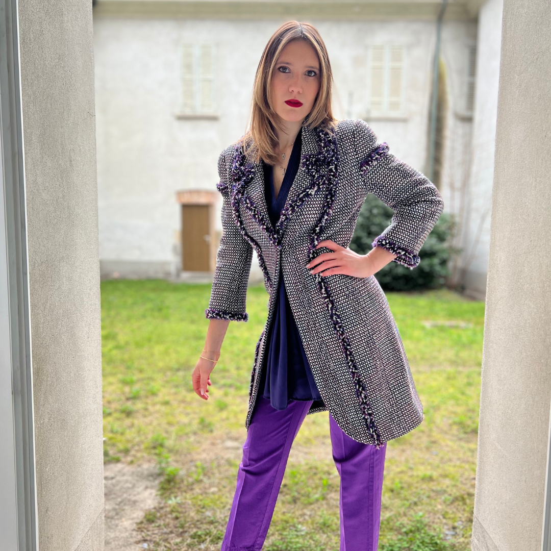 ALBINO MORETTI Cappotto in bouclè viola argento