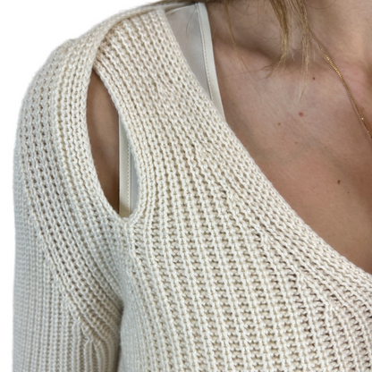 TWIN SET Maglione panna lungo con pizzo