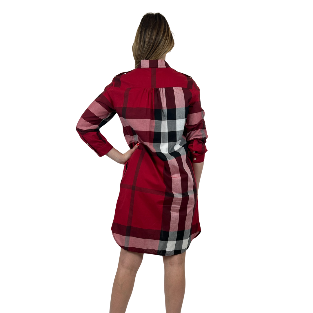 BURBERRY Abito in cotone stampa check rosso scuro
