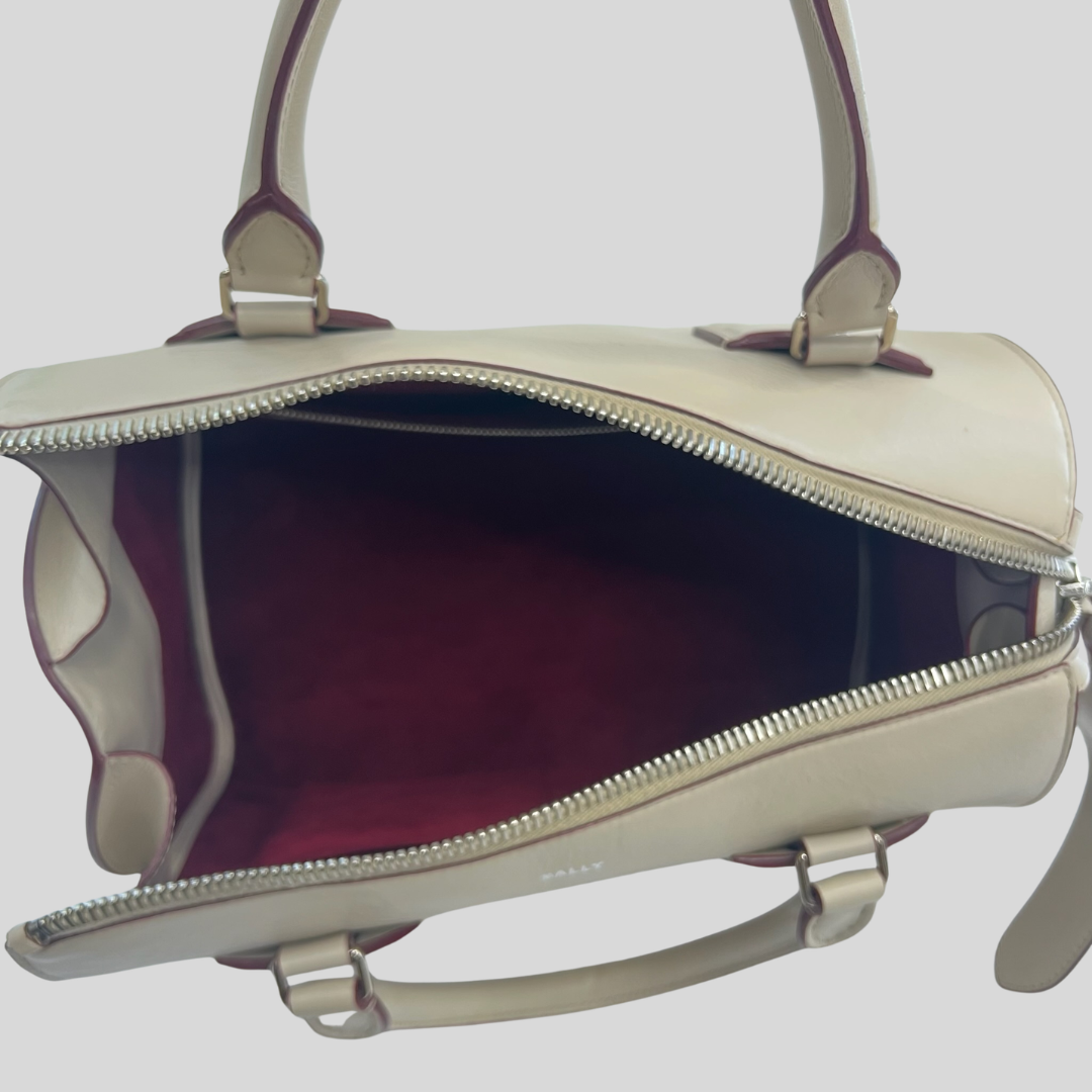 BALLY Borsa bauletto in pelle sabbia con profili bordeaux