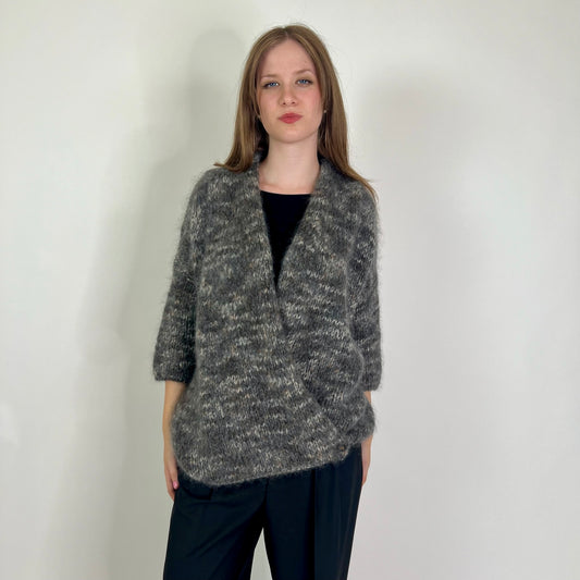 BRUNELLO CUCINELLI Maxi cardigan cashmere e mohair toni grigi