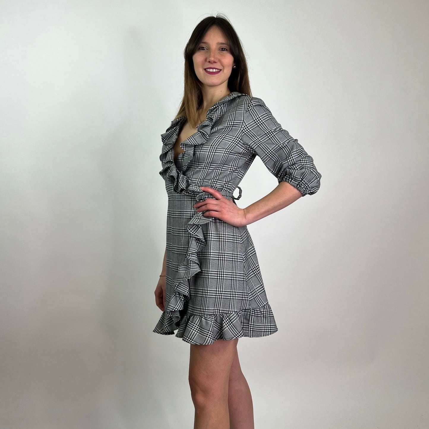 AVA ADORE Abito pied de poule bianco e nero