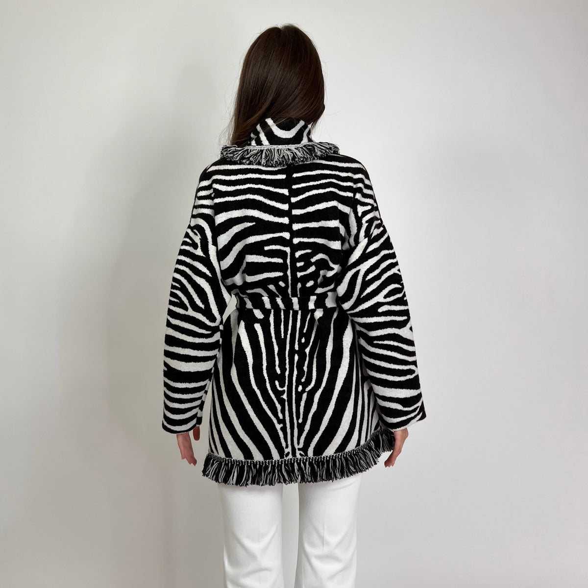 ALANUI Cardigan lungo zebrato bianco e nero