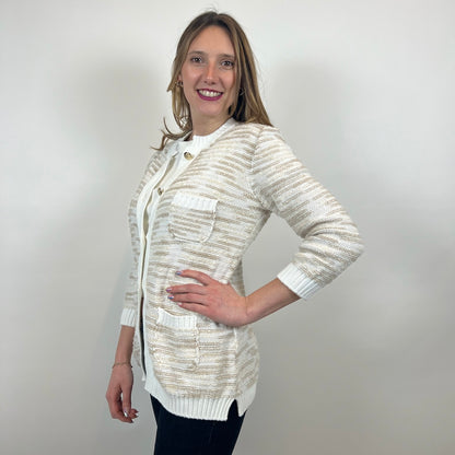 AMINA RUBINACCI Cardigan bianco e tortora