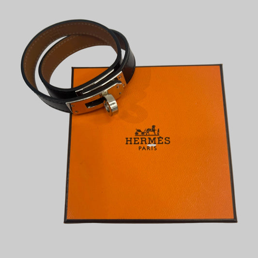 HERMES Bracciale Kelly double tour nero con dettagli argento