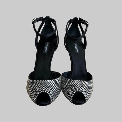 DOLCE & GABBANA Sandalo in raso nero con Swarovski