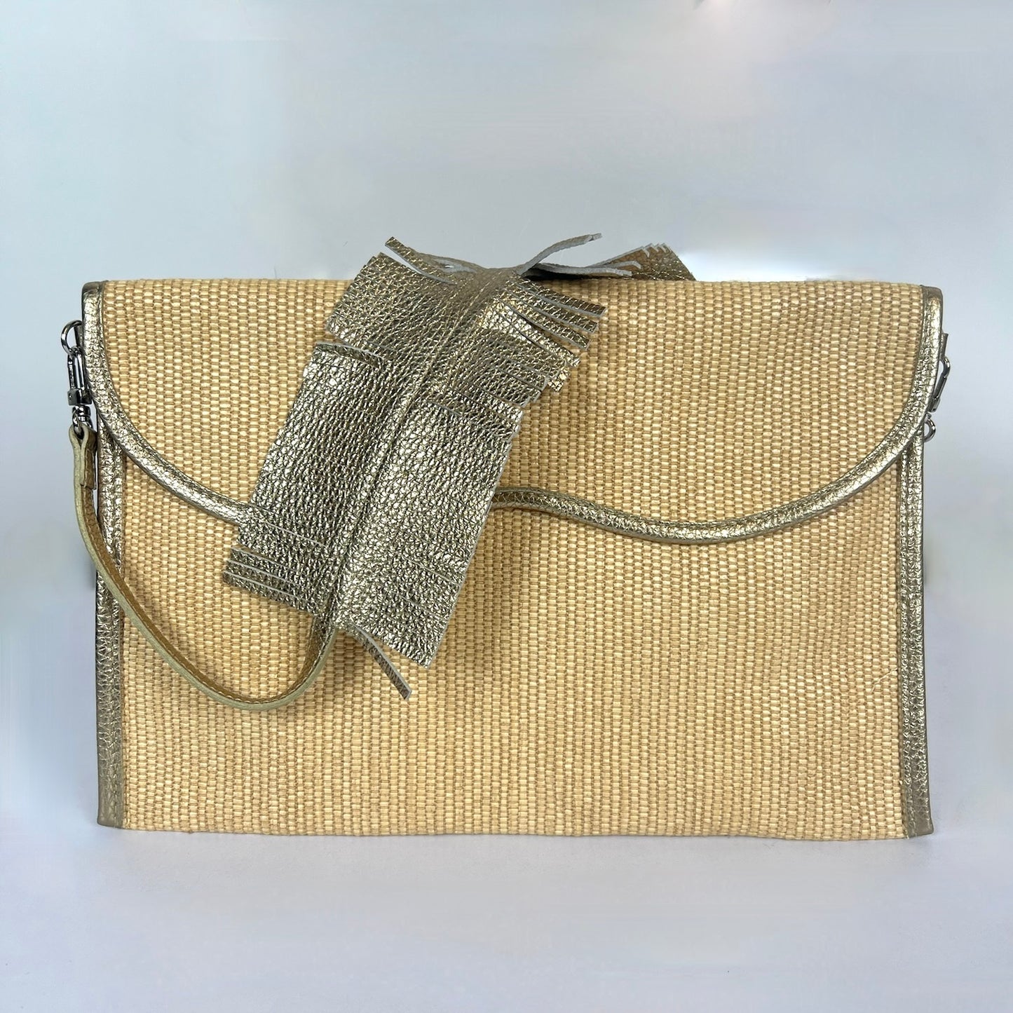 MARJAN MBH Borsa in raffia e pelle bronzo