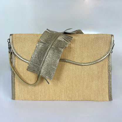 MARJAN MBH Borsa in raffia e pelle bronzo