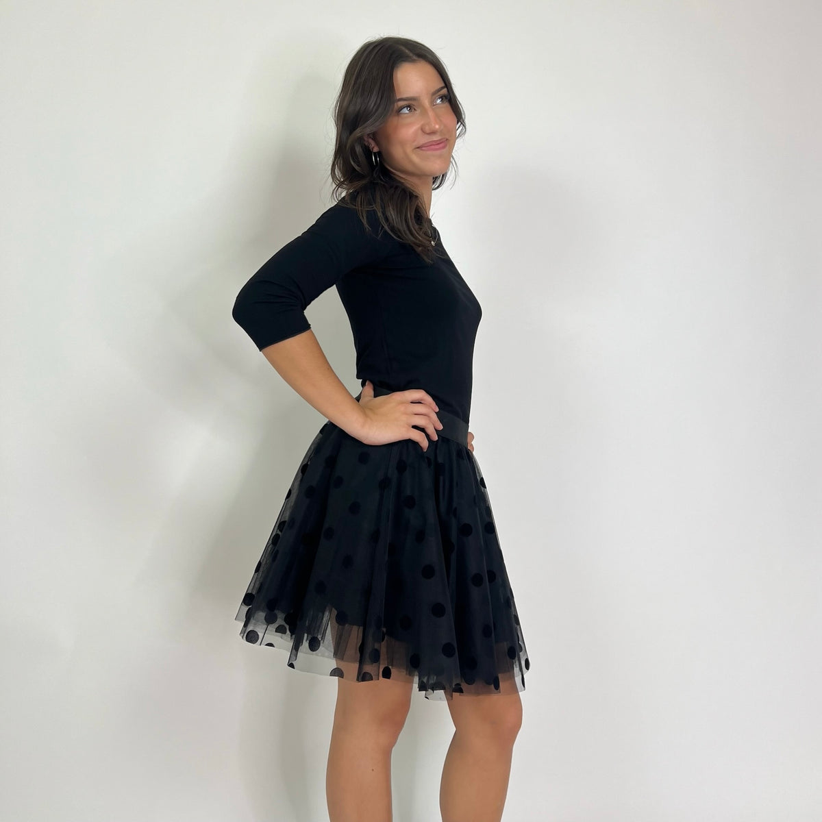 PAROSH Gonna in tulle nera a pois