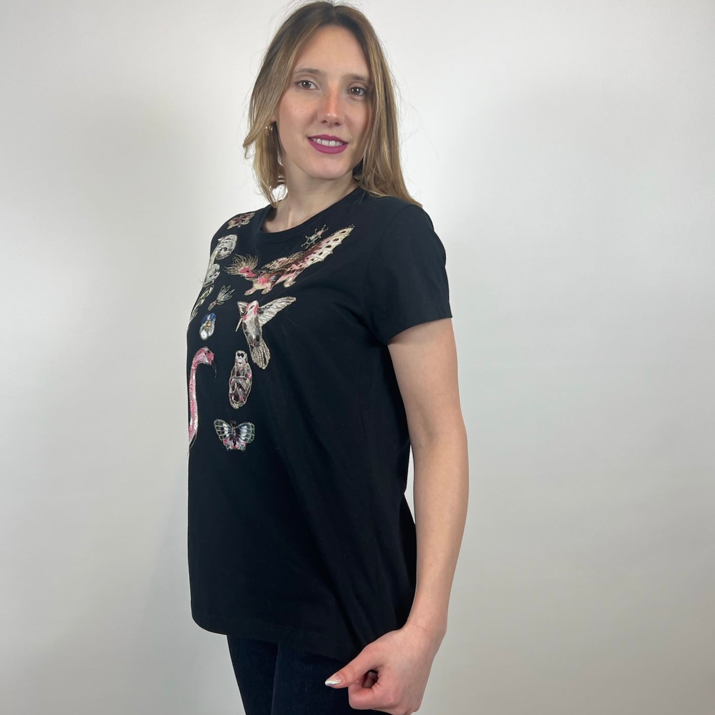 VALENTINO T-shirt nera con animali ricamati