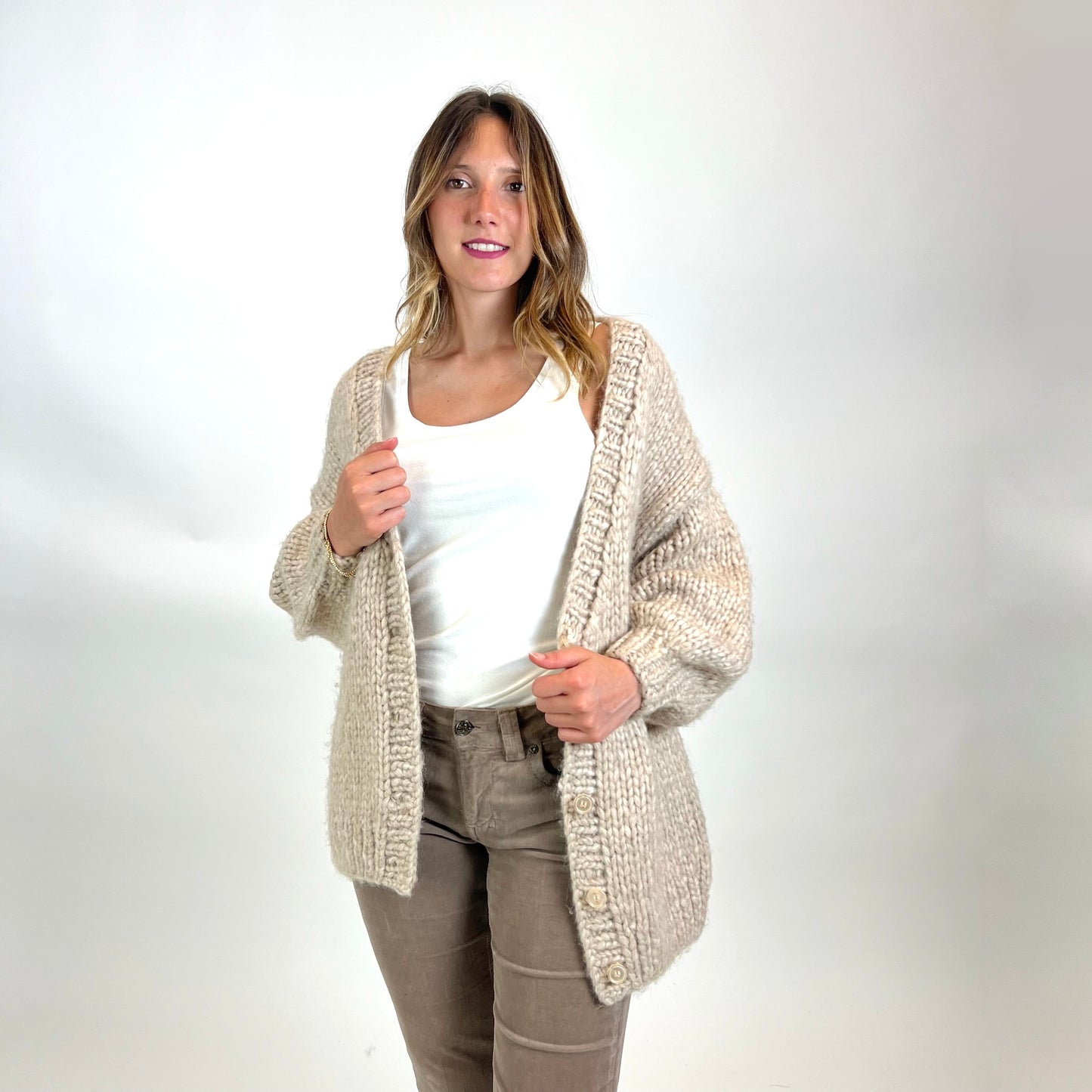 MES DEMOISELLES Maxi cardigan tortora chiaro