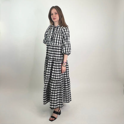 OTTODAME Abito lungo vichy bianco nero