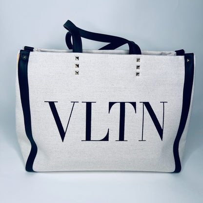 VALENTINO Borsa in canvas naturale con profili neri