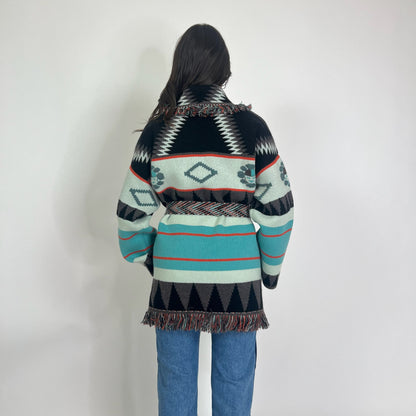 ALANUI Cardigan New Icon in cashmere toni turchese nero e arancio