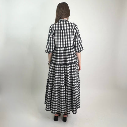 OTTODAME Abito lungo vichy bianco nero