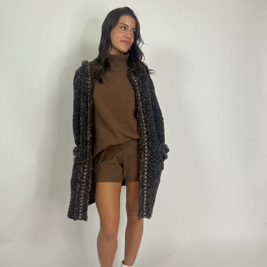 MORESI Cappotto in maglia di lana mista tweed marrone