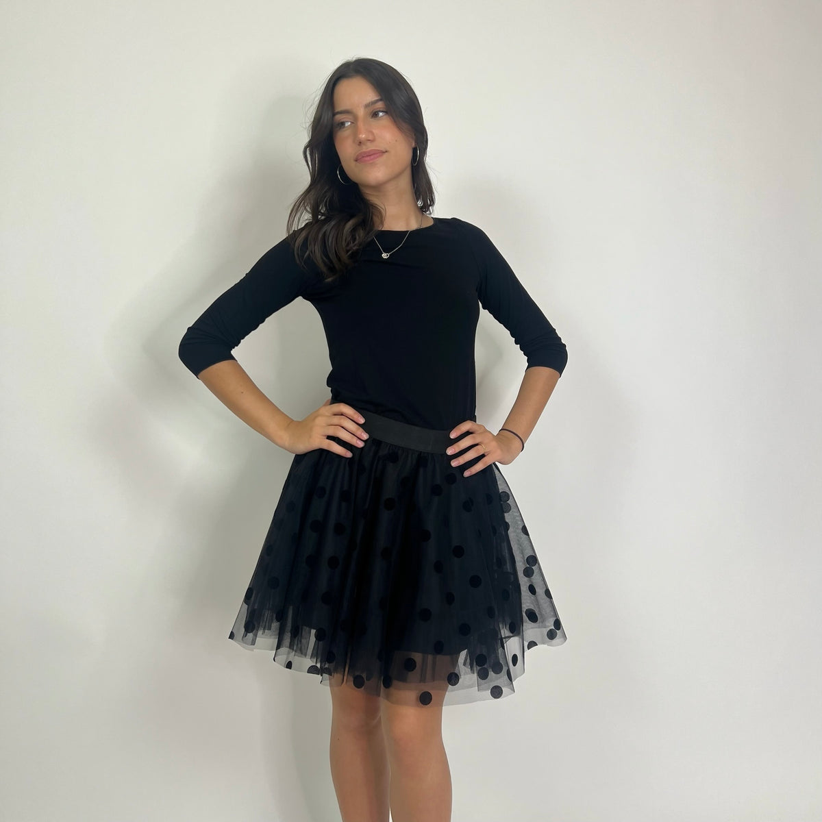 PAROSH Gonna in tulle nera a pois