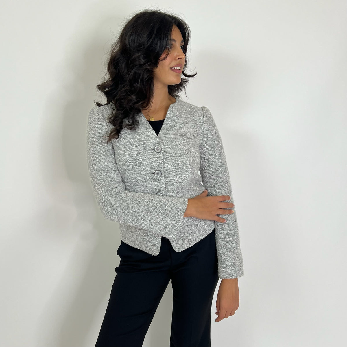 ARMANI COLLEZIONI Giacca in tessuto bouclé grigio perla