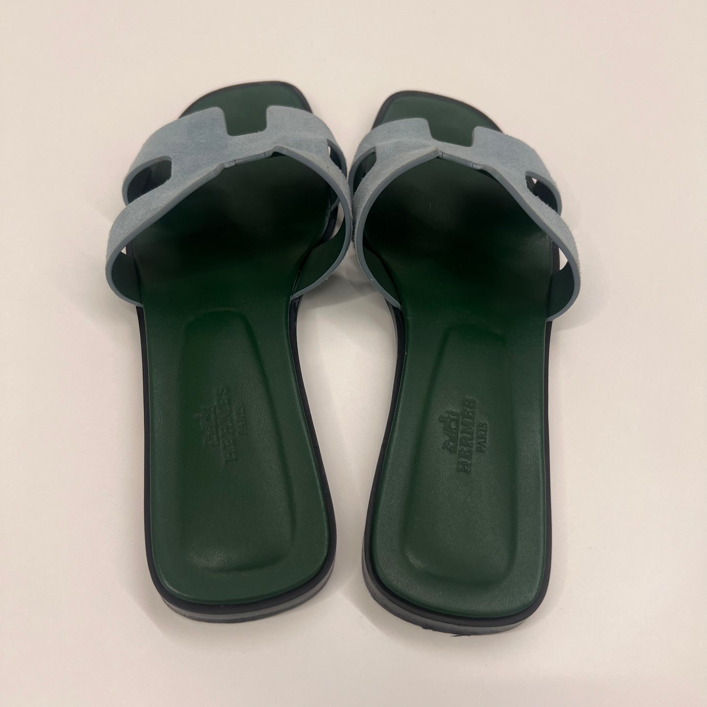 HERMES Sandali Oran bicolor verde e azzurro