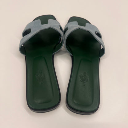HERMES Sandali Oran bicolor verde e azzurro