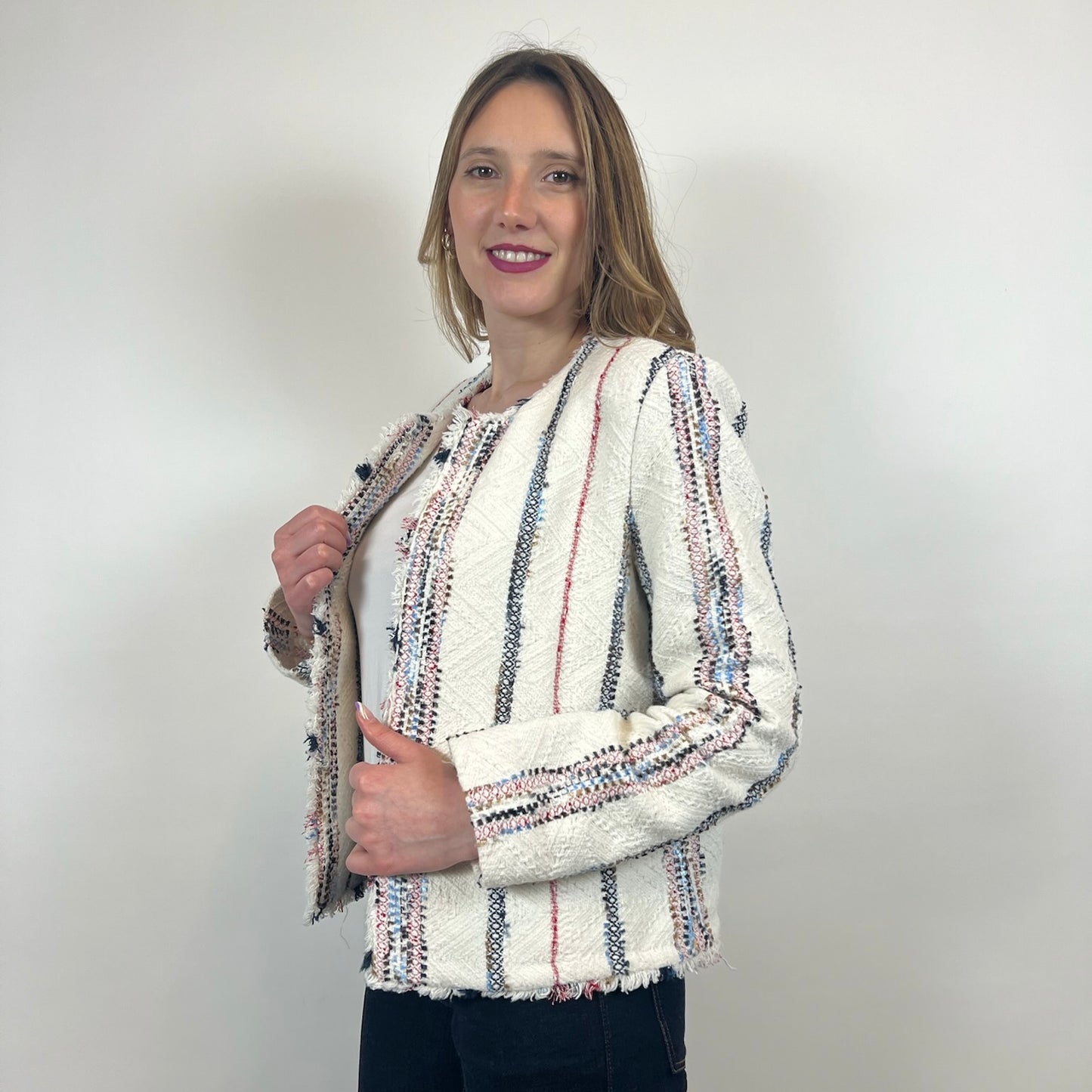 GERARD DAREL Giacca in tessuto tramato bianco panna