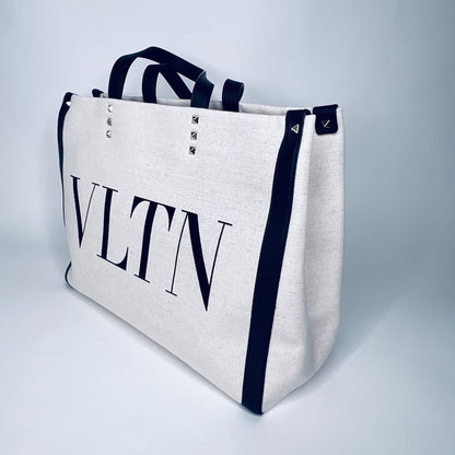VALENTINO Borsa in canvas naturale con profili neri