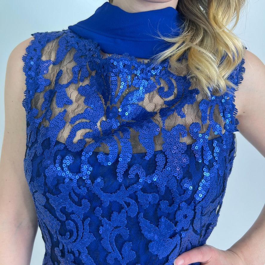 LUISA SPAGNOLI Abito tubino blu con paillettes