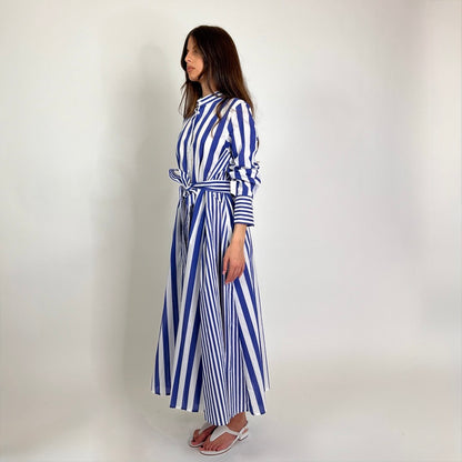 LAVI COUTURE Abito lungo Sibell rigato bianco e blu