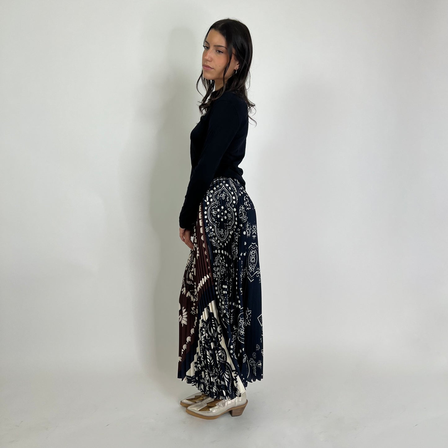 WEEKKEND MAX MARA Gonna lunga plissetata blu e marrone