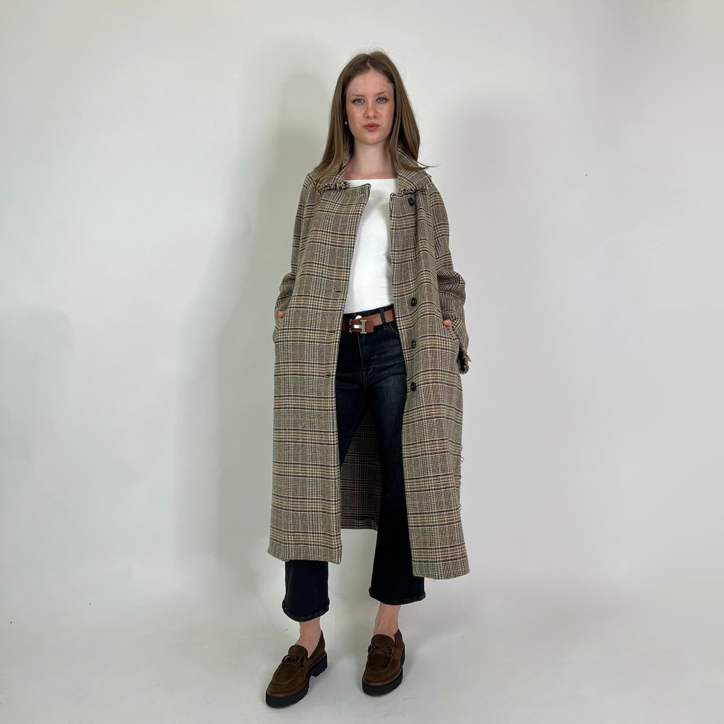 KASSL EDITION Cappotto prince de galles beige e marrone