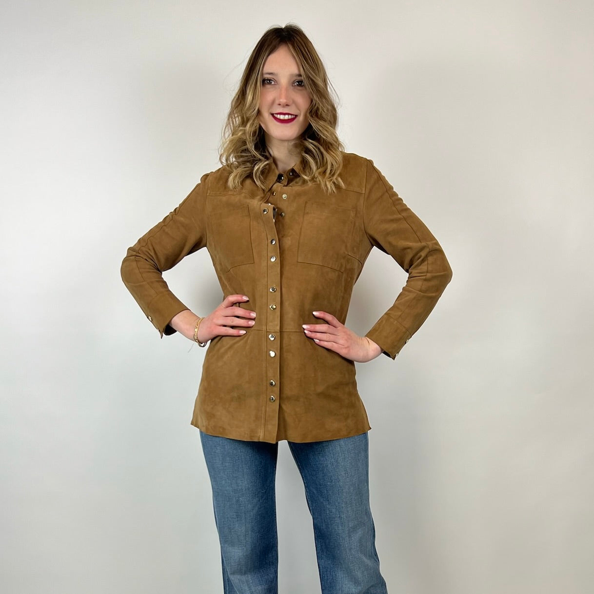 PINKO Giacca camicia scamosciata biscotto