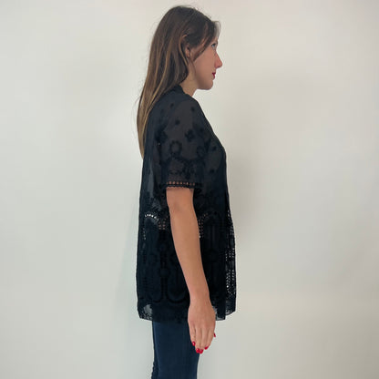 GIAMBA Casacca in voile di cotone ricamata nera