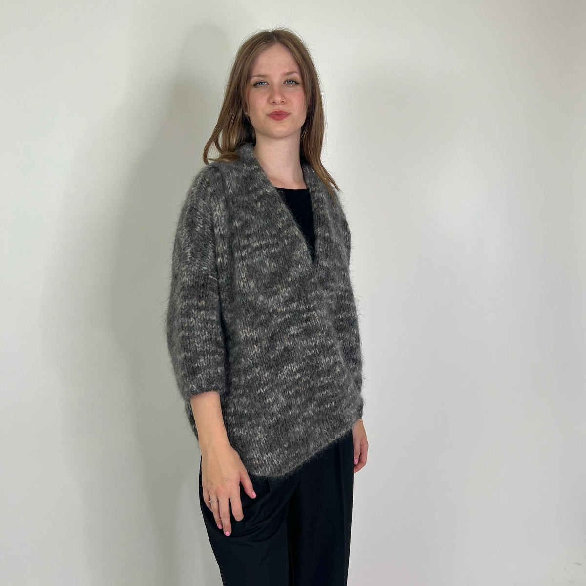 BRUNELLO CUCINELLI Maxi cardigan cashmere e mohair toni grigi