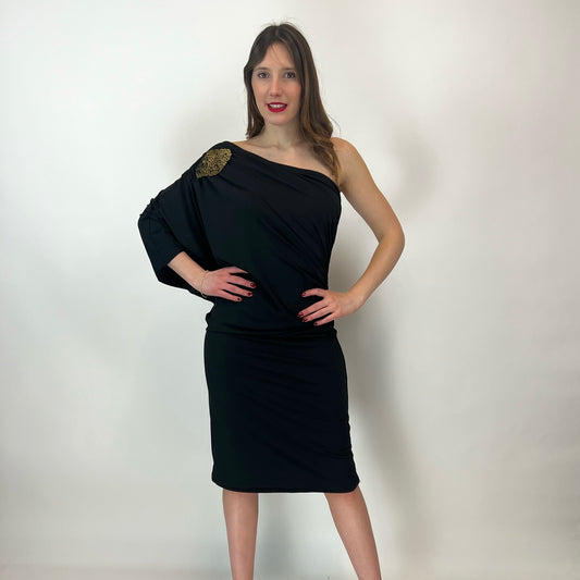 JOSIE NATORI Abito nero dettaglio gioiello