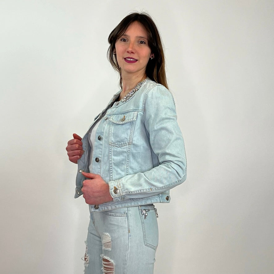 BLUMARINE Giacca in jeans chiara con pietre
