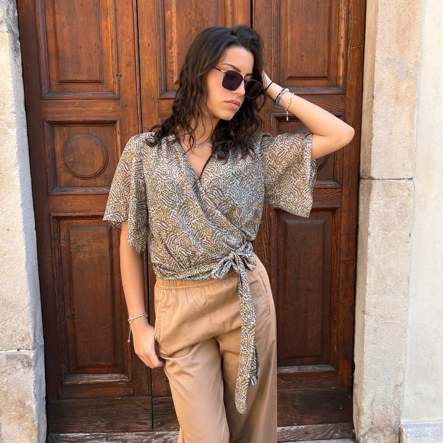 FORTE FORTE Top incrociato azzurro polvere