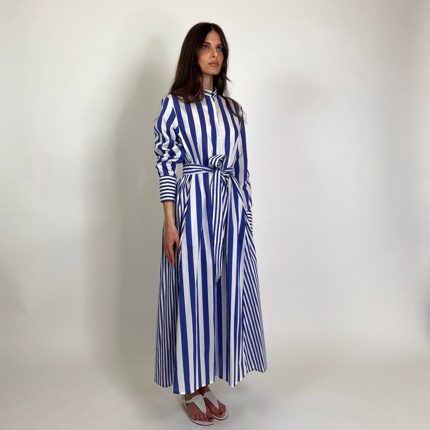 LAVI COUTURE Abito lungo Sibell rigato bianco e blu