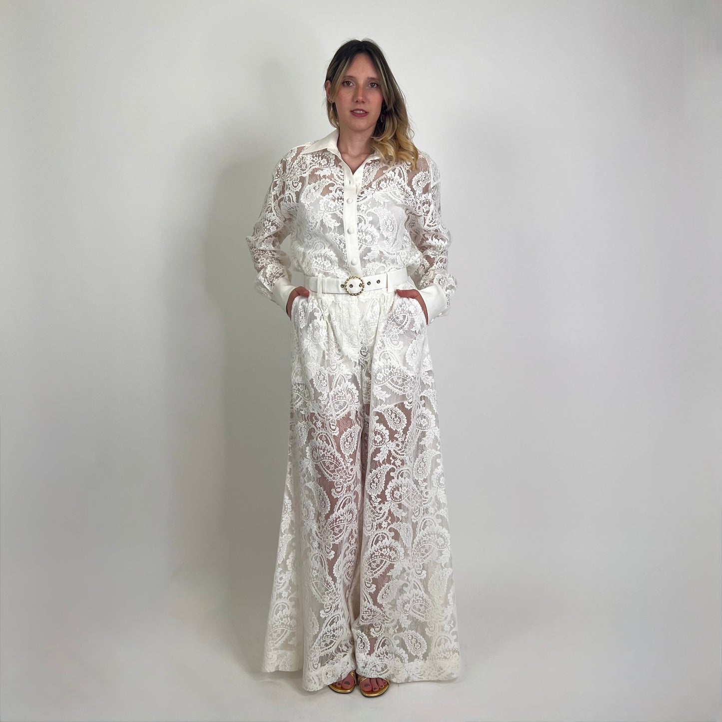 ZIMMERMANN Completo camicia pantalone in pizzo bianco