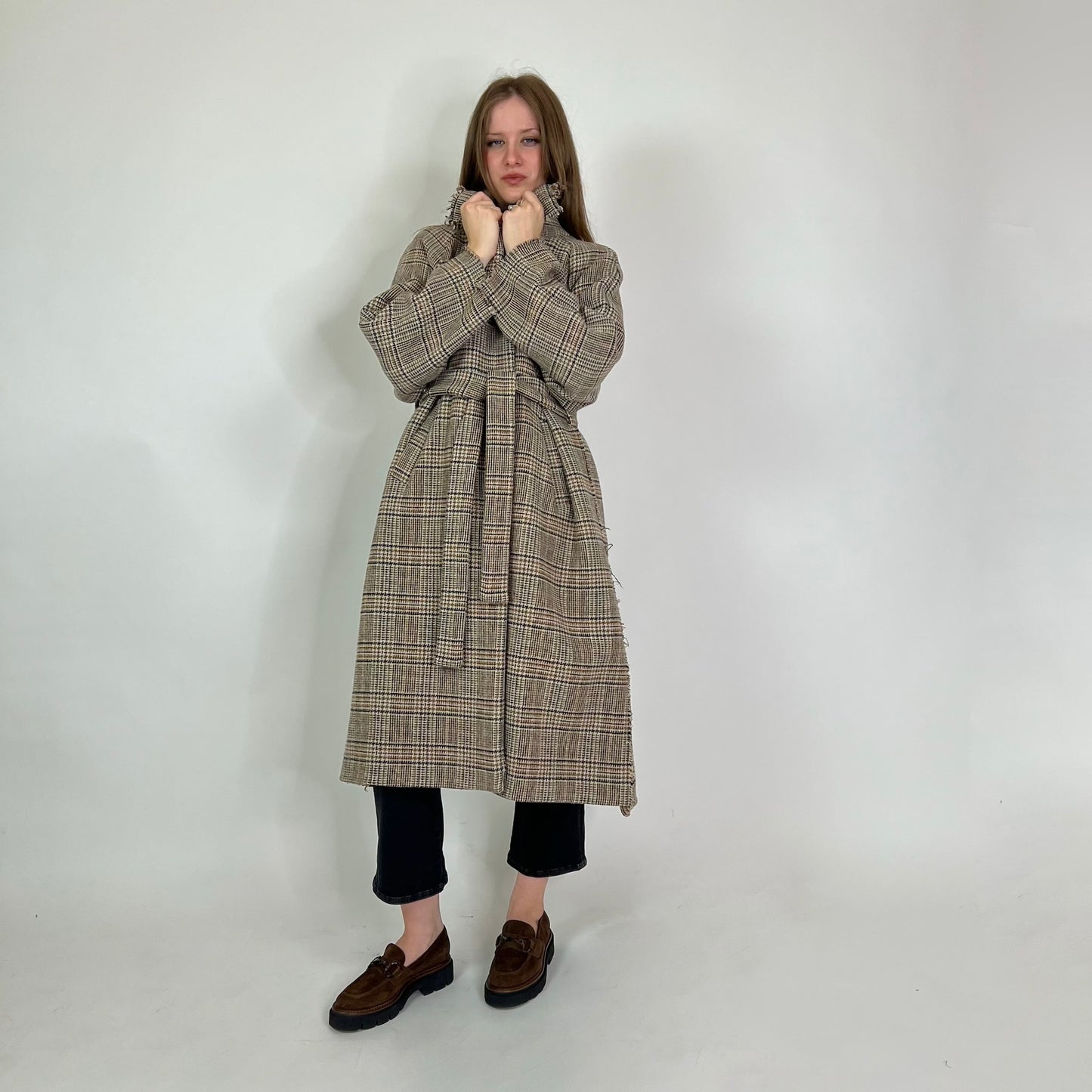 KASSL EDITION Cappotto prince de galles beige e marrone