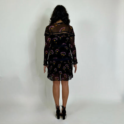 TWIN SET Abito nero con fiori viola