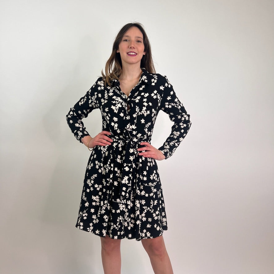 MAX & CO Abito scamiciato nero a fiori bianchi