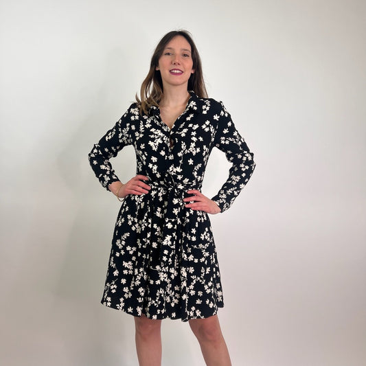 MAX & CO Abito scamiciato nero a fiori bianchi