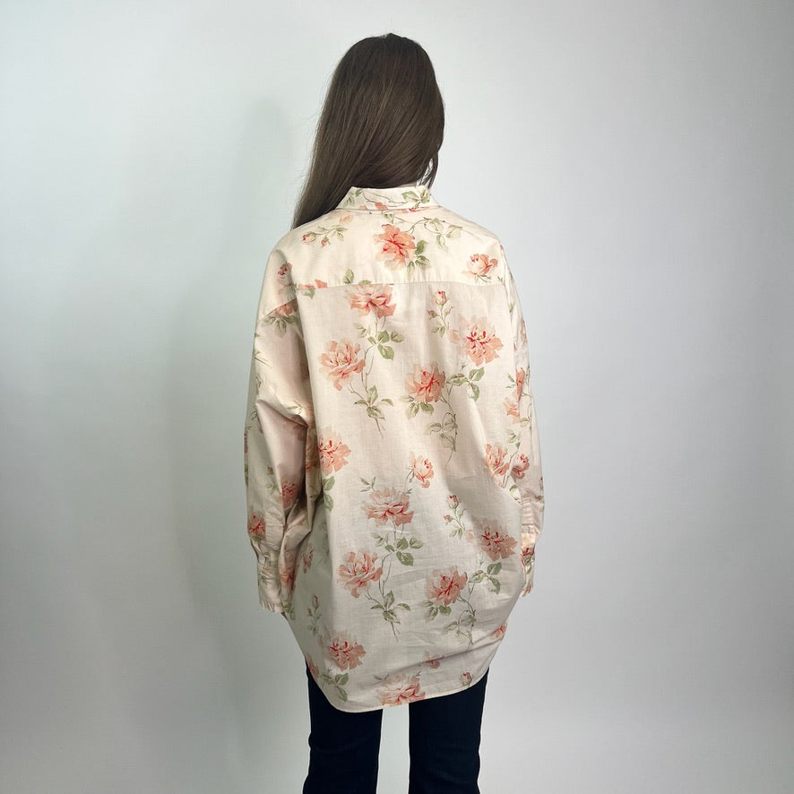 R13 Camicia over nude con rose rosa