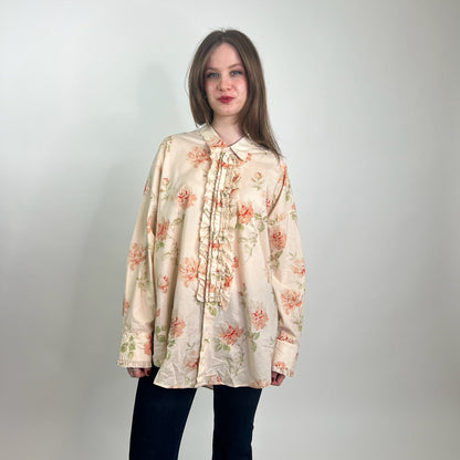 R13 Camicia over nude con rose rosa