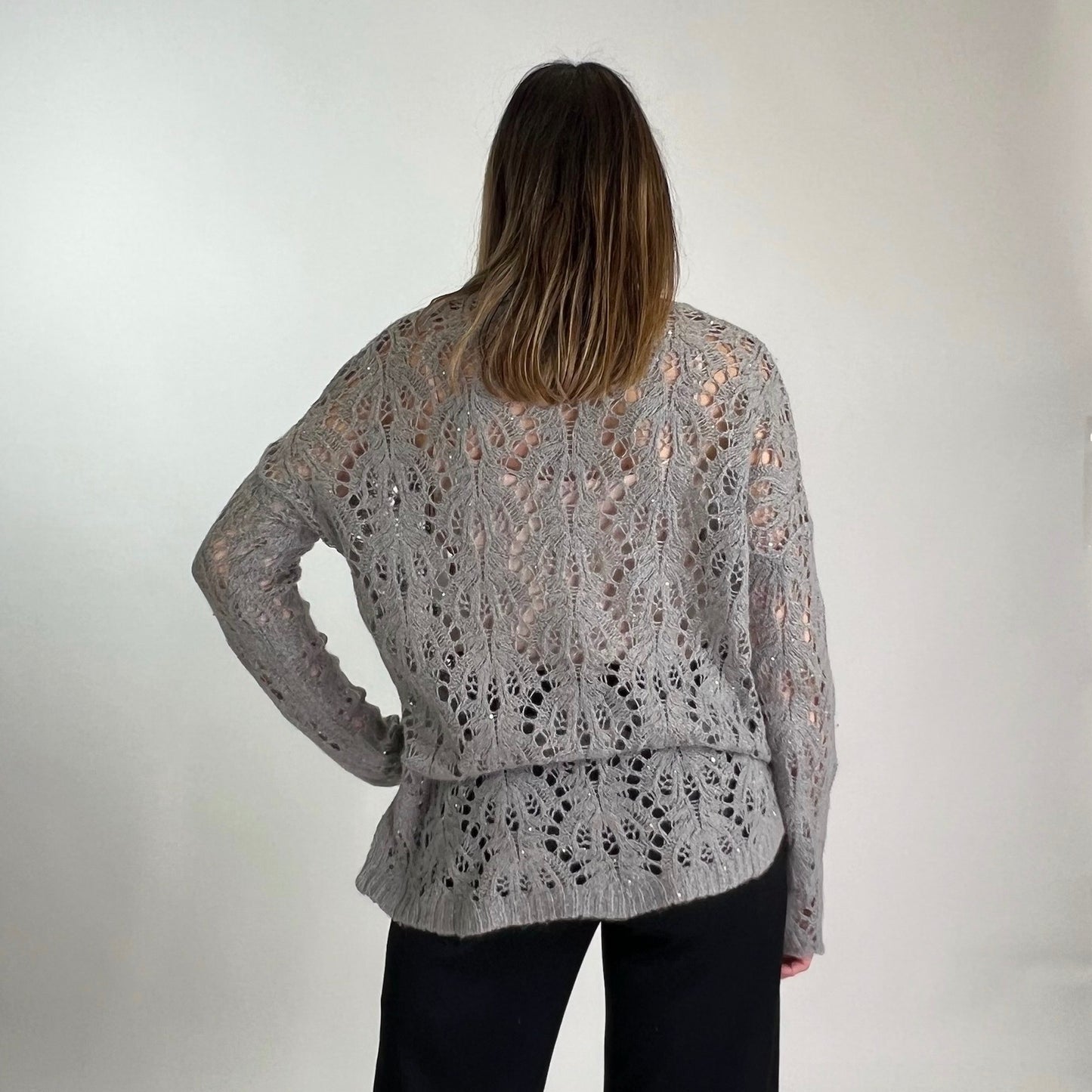 PRINCESS GOES HOLLYWOOD Maglione in cashmere traforato grigio