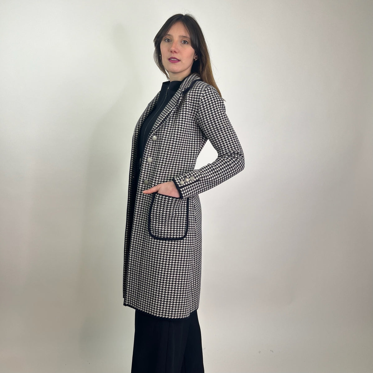 MORESI Cappotto pied de poule blu e bianco