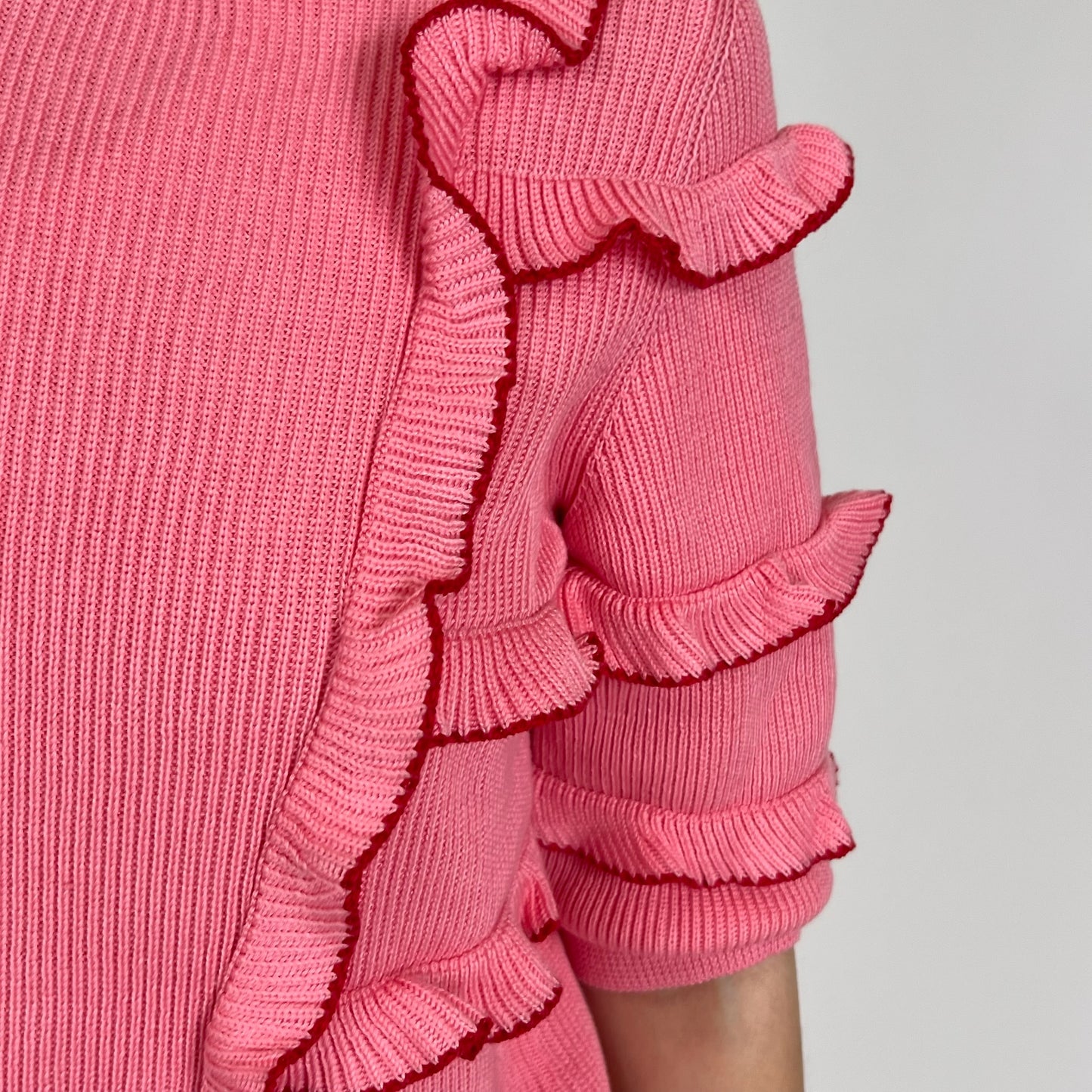 VALENTINO Maglia rosa manica corta con rush con profilo rosso