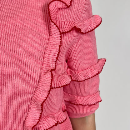 VALENTINO Maglia rosa manica corta con rush con profilo rosso