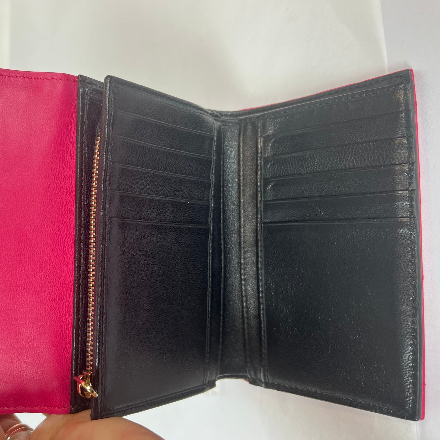 CHRISTIAN DIOR Portafoglio in pelle d'agnello Cannage fucsia