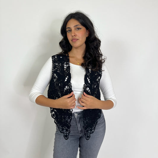 N.N. Gilet in pizzo macramè nero